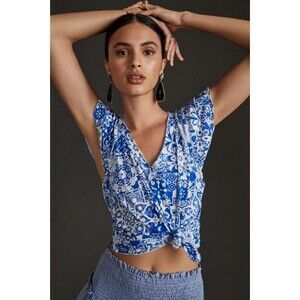 Maeve Anthropologie Catie Ruffle-Sleeved Blouse Top Floral Print 3XPS 272913